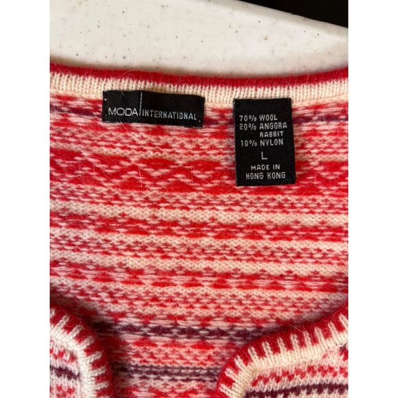 Women’s size L large Moda International Wool & Angora Blend Nordic Sweater Red & - Picture 4 of 4